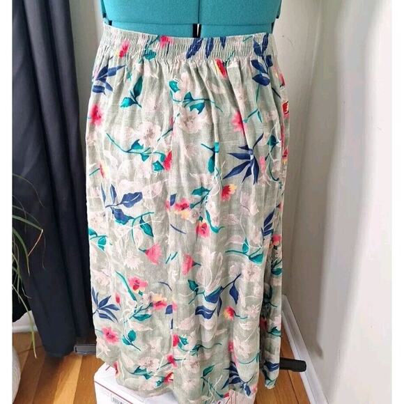 Vintage 90s Rayon Floral Midi Skirt Grunge Women Size XL - Picture 7 of 7